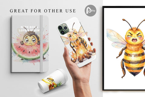 Digital Paper Watercolor Funny Clumsy Bee Summer Fail Digital Pattern artnoy 