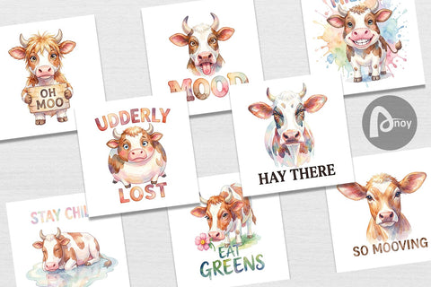 Digital Paper Watercolor Funny Derpy Cow Quotes Digital Pattern artnoy 