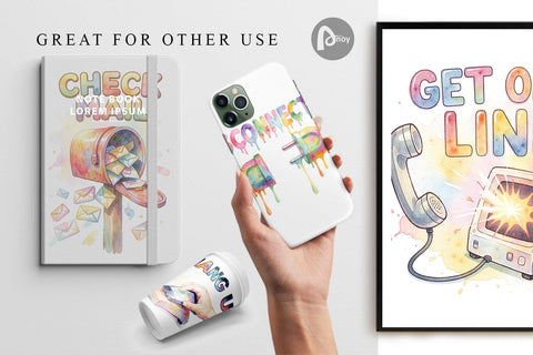 Digital Paper Watercolor Funny Dial-Up Internet Art Digital Pattern artnoy 