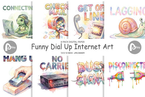 Digital Paper Watercolor Funny Dial-Up Internet Art Digital Pattern artnoy 