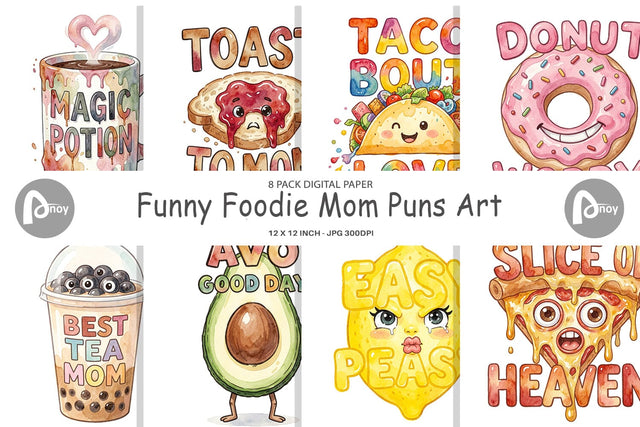 Digital Paper Watercolor Funny Foodie Mom Puns Art Quotes Digital Pattern artnoy 