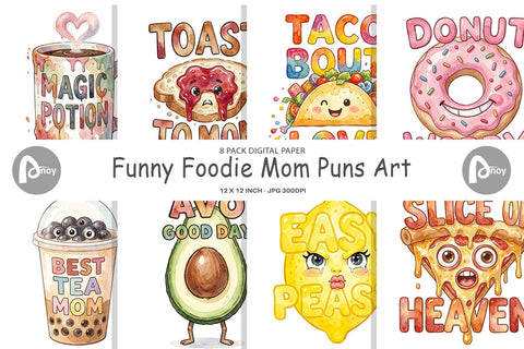 Digital Paper Watercolor Funny Foodie Mom Puns Art Quotes Digital Pattern artnoy 