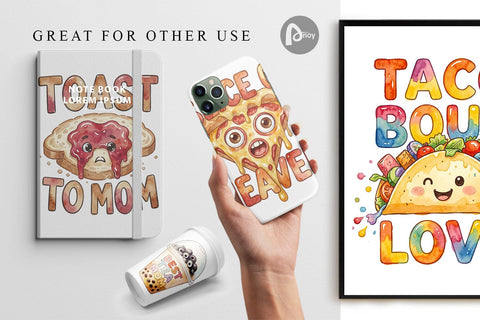 Digital Paper Watercolor Funny Foodie Mom Puns Art Quotes Digital Pattern artnoy 