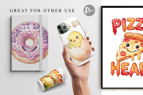 Digital Paper Watercolor Funny Foodie Mom Puns Art Sublimation artnoy 