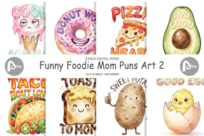 Digital Paper Watercolor Funny Foodie Mom Puns Art Sublimation artnoy 