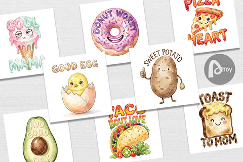 Digital Paper Watercolor Funny Foodie Mom Puns Art Sublimation artnoy 