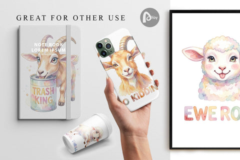 Digital Paper Watercolor Funny Goofy Goat & Sheep Quotes Digital Pattern artnoy 