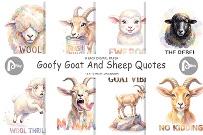 Digital Paper Watercolor Funny Goofy Goat & Sheep Quotes Digital Pattern artnoy 