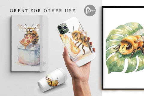 Digital Paper Watercolor Funny Lazy Island Life Bee Digital Pattern artnoy 