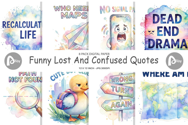 Digital Paper Watercolor Funny Lost And Confused Quotes Digital Pattern artnoy 