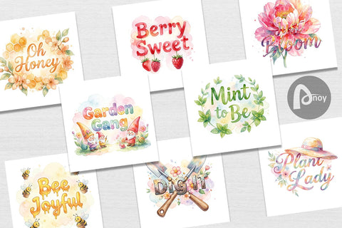 Digital Paper Watercolor Funny Punny Garden Quotes Digital Pattern artnoy 