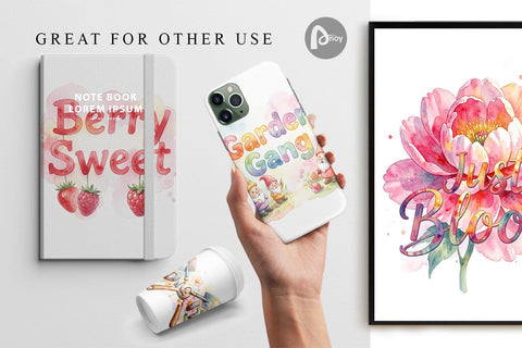 Digital Paper Watercolor Funny Punny Garden Quotes Digital Pattern artnoy 