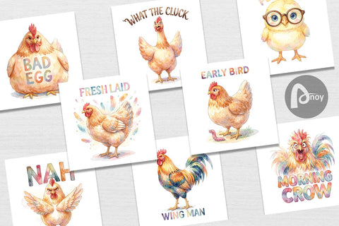Digital Paper Watercolor Funny Quirky Chicken Quotes Digital Pattern artnoy 