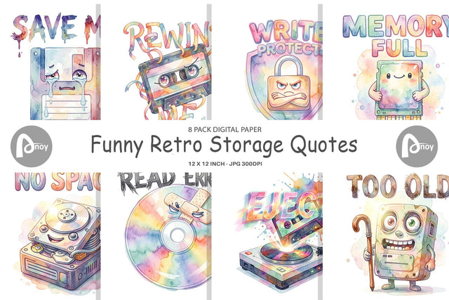 Digital Paper Watercolor Funny Retro Storage Quotes Digital Pattern artnoy 