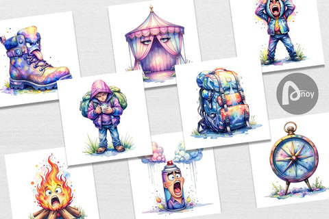 Digital Paper Watercolor Funny Sarcastic Camping Gear Digital Pattern artnoy 