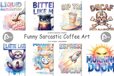 Digital Paper Watercolor Funny Sarcastic Coffee Art Digital Pattern artnoy 