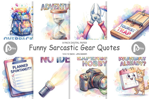 Digital Paper Watercolor Funny Sarcastic Gear Quotes Digital Pattern artnoy 