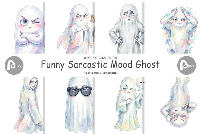 Digital Paper Watercolor Funny Sarcastic Mood Ghost Digital Pattern artnoy 