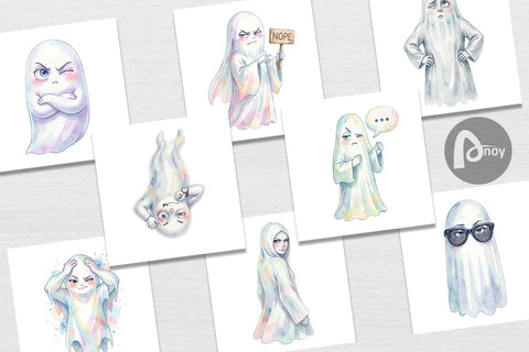 Digital Paper Watercolor Funny Sarcastic Mood Ghost Digital Pattern artnoy 
