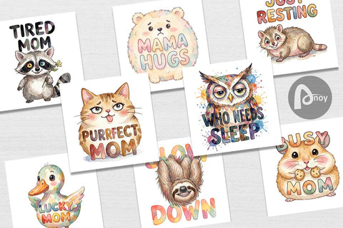 Digital Paper Watercolor Funny Ugly Cute Animal Mom Quotes Digital Pattern artnoy 