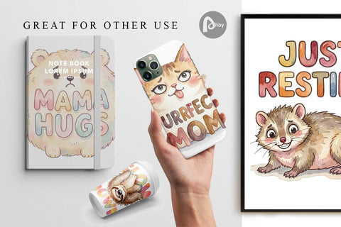 Digital Paper Watercolor Funny Ugly Cute Animal Mom Quotes Digital Pattern artnoy 