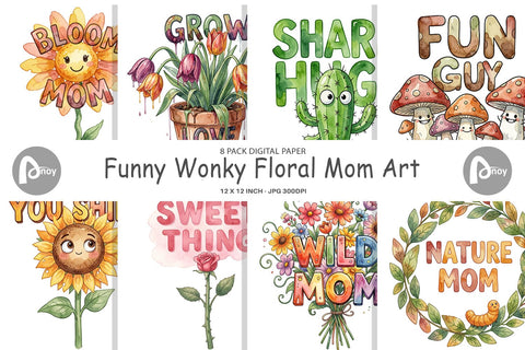 Digital Paper Watercolor Funny Wonky Floral Mom Art Quotes Digital Pattern artnoy 