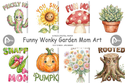 Digital Paper Watercolor Funny Wonky Garden Mom Art Sublimation artnoy 