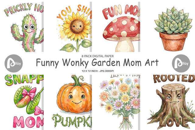 Digital Paper Watercolor Funny Wonky Garden Mom Art Sublimation artnoy 