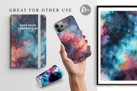 Digital Paper Watercolor Galaxy Space Digital Pattern artnoy 