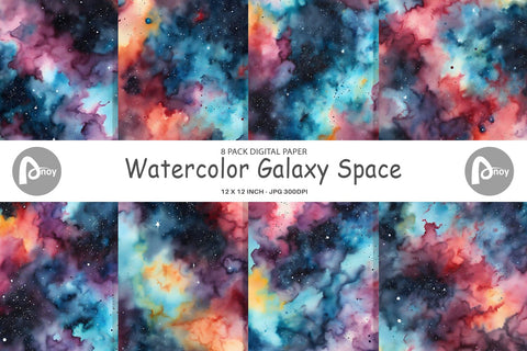 Digital Paper Watercolor Galaxy Space Digital Pattern artnoy 