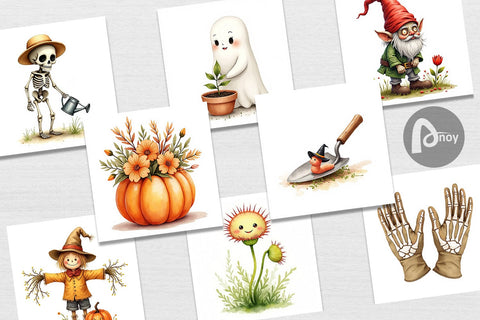 Digital Paper Watercolor Garden Ghouls Digital Pattern artnoy 