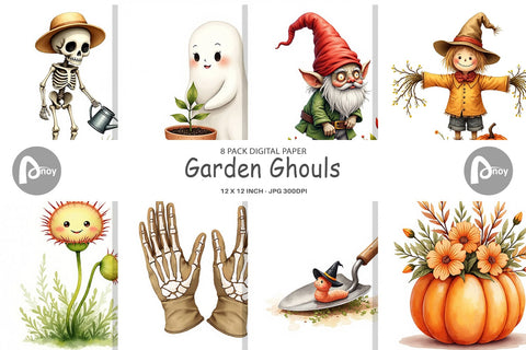 Digital Paper Watercolor Garden Ghouls Digital Pattern artnoy 