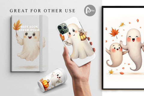 Digital Paper Watercolor Ghost Autumn Leaves Digital Pattern artnoy 