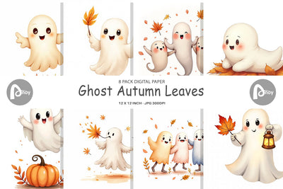 Digital Paper Watercolor Ghost Autumn Leaves Digital Pattern artnoy 