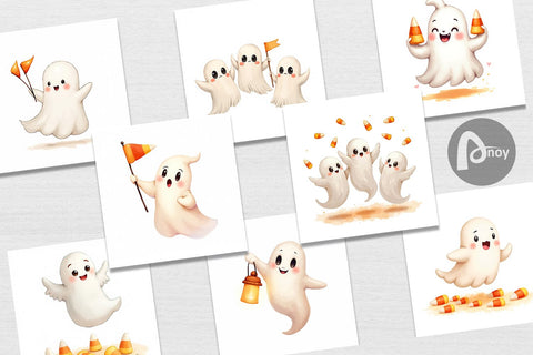 Digital Paper Watercolor Ghost Candy Parade Digital Pattern artnoy 