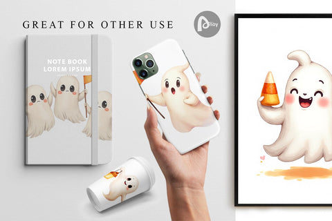 Digital Paper Watercolor Ghost Candy Parade Digital Pattern artnoy 