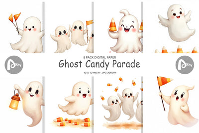 Digital Paper Watercolor Ghost Candy Parade Digital Pattern artnoy 