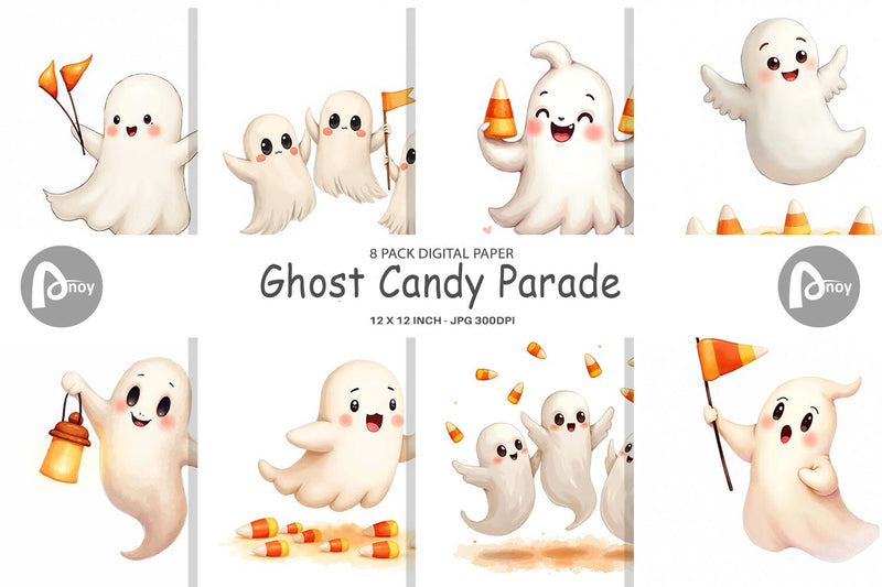 Digital Paper Watercolor Ghost Candy Parade Digital Pattern artnoy 