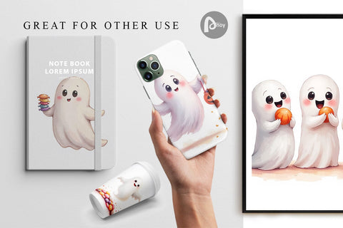 Digital Paper Watercolor Ghost Candy Party Digital Pattern artnoy 