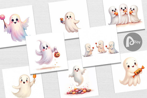 Digital Paper Watercolor Ghost Candy Party Digital Pattern artnoy 