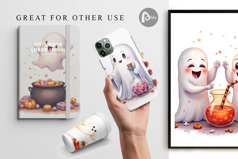 Digital Paper Watercolor Ghost Candy Potion Digital Pattern artnoy 