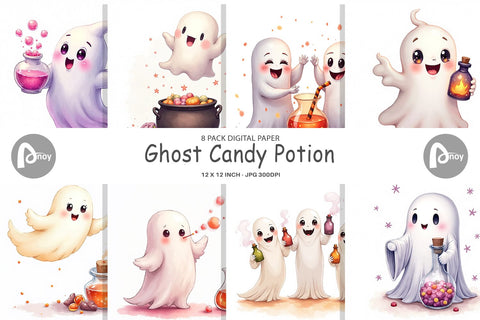 Digital Paper Watercolor Ghost Candy Potion Digital Pattern artnoy 