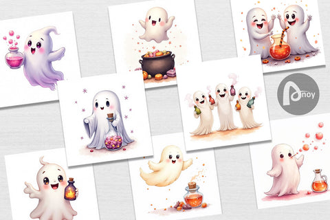 Digital Paper Watercolor Ghost Candy Potion Digital Pattern artnoy 