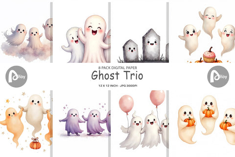 Digital Paper Watercolor Ghost Trio Digital Pattern artnoy 