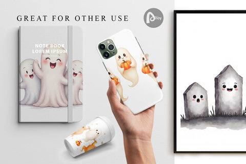 Digital Paper Watercolor Ghost Trio Digital Pattern artnoy 