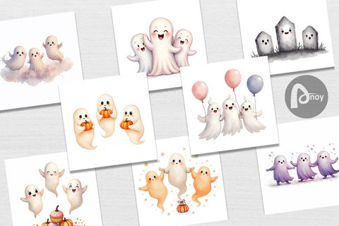 Digital Paper Watercolor Ghost Trio Digital Pattern artnoy 