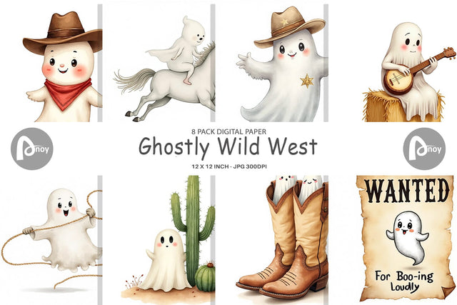 Digital Paper Watercolor Ghostly Wild West Digital Pattern artnoy 