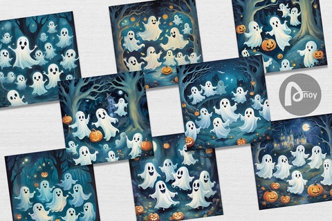 Digital Paper Watercolor Ghosts Sublimation artnoy 