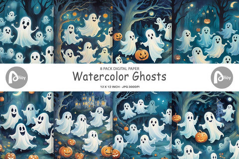 Digital Paper Watercolor Ghosts Sublimation artnoy 