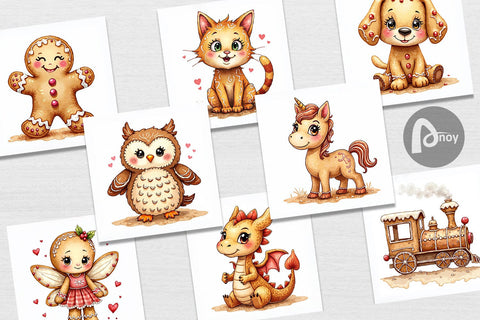 Digital Paper Watercolor Gingerbread Friends Digital Pattern artnoy 